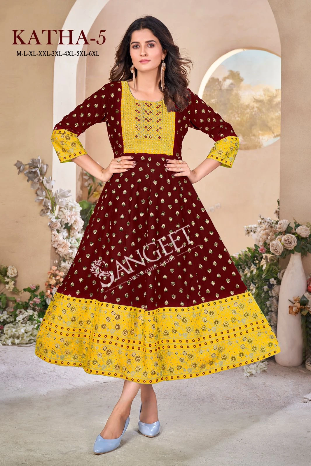 Sangeet Katha 5 Heavy Rayon Wholesale Anarkali Kurtis Catalog — Wholesale Kurtis, MPA wholesale from Surat - Gallery Image 2